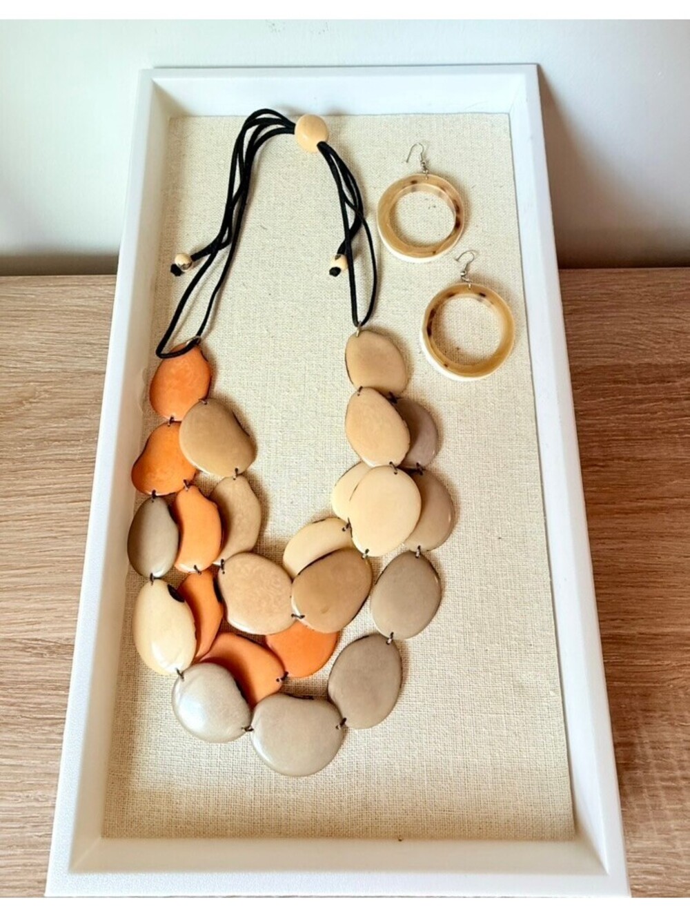Noonday Collection Tamia Tagua Nut Bib Necklace w/ Coordinating Hoop Earrings